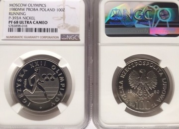 100 ZŁ Próba NIKIEL OLIMPIADA MOSKWA 1980 NGC PF68