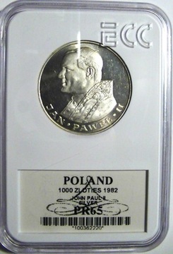 1000 ZŁ JAN PAWEŁ II 1982 L PRL GRADING ECC PR65