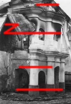 Przeworsk - spalona synagoga, dwa zdjęcia, 1939