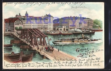 SZCZECIN Stettin most parowiec 1900