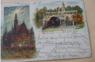 30) Wrocław litografia,1898,stempel Gliwice
