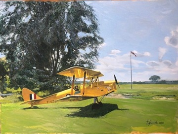 Obraz olejny 60x80 Kossak, de Havilland Tiger Moth