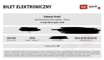 Dwa bilety VIP na Hrabi 12.05 Gdynia 