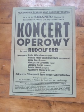 Stary afisz Kraków 1944 Niemieckie kino Urania