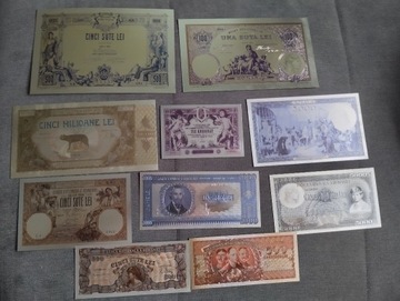 RUMUNIA banknoty pozłacane zestaw 10 sztuk