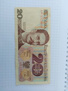 Banknot 20 złotych 1982 rok stan bdb seria A