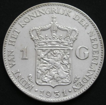 Holandia 1 gulden 1931 - Wilhelmina - srebro