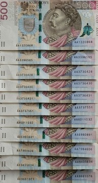 Banknoty 500 zł serii AA