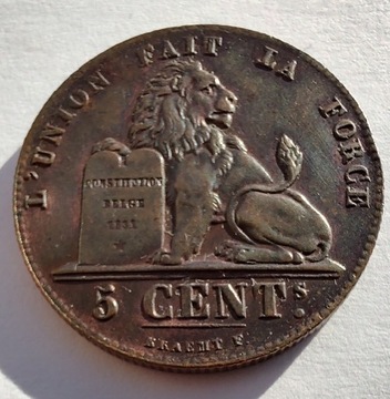 BELGIA 5 Cents 1856 okołoMENNICZA