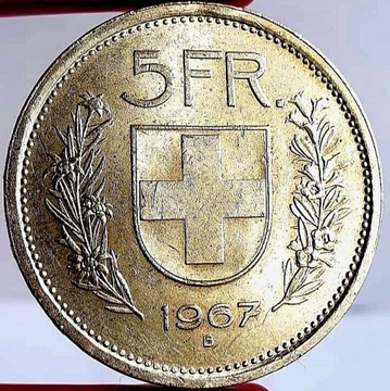 Moneta 5 franków Szwajcaria 1967r