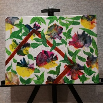 Obraz ręcznie malowany akrylowy "Kwiaty w ramce"