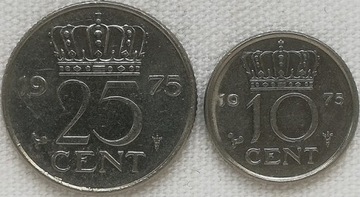 Holandia 10 i 25 cents 1975, KM#182 i 183