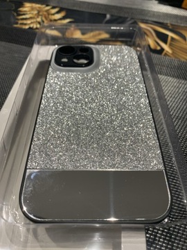 Etui brokatowe srebrne iPhone 14