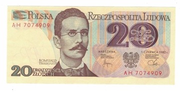 Polska 20 zł 1982 r UNC seria AH