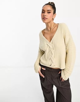 NA-KD – Beżowy sweter z dzianiny o splocie plecionkowym