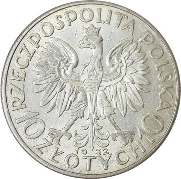 1932 10 złotych Głowa Kobiety bez znaku mennicy