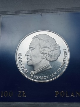 Moneta 100 zł 1975 r J. Paderewski  srebro 