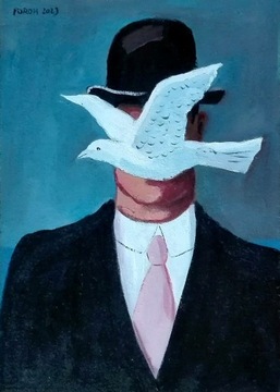 Rene Magritte, Mężczyzna w meloniku, 21x29,7, 