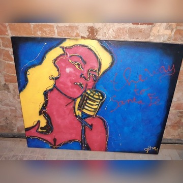Obraz kobieta z mikrofonem malowany na płótnie