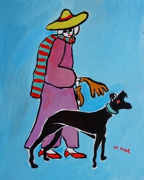obraz olejny portret kobieta z psem zwierzęta art