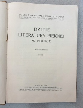 książka dzieje literatury pięknej w polsce 1935
