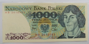 Polska, PRL, banknot 1000 złotych 1982, Mikołaj Kopernik HB