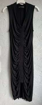 AllSaints czarna marszczona sukienka z jedwabiem M