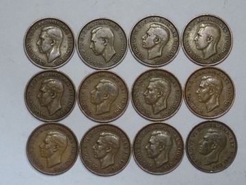 Wielka Brytania 12 monet 1/2 pensa 1937-1952 rok każda inna-L009