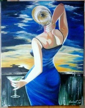 Obraz ręcznie malowany 50/40cm "Wieczór z martini"