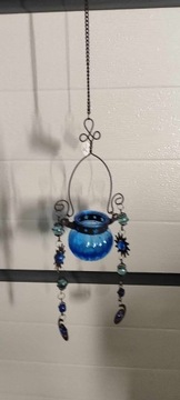 Lampion wiszący mały, metal i szkło - niebieski