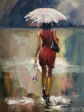 ,,Lady in red,,obraz olejny Artur Sudak 40x30cm 