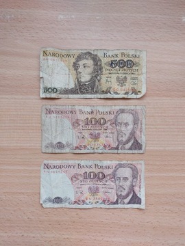 Banknoty 100 zł i 500 zł lata 80