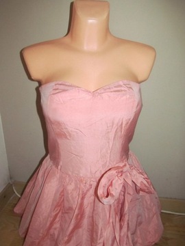 Różowa sukienka na wesele, imprezę, krótka, gorset