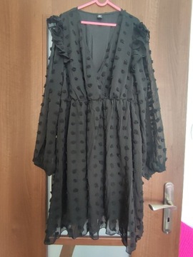 Nowa czarna sukienka damska w grochy Shein XL 