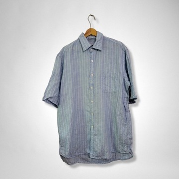 Koszula lniana w paski 100% len błękit oversize L