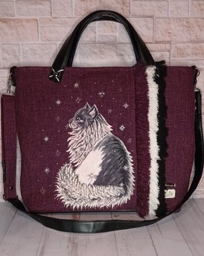 Oryginalna torba z rysunkiem kota - rękodzieło