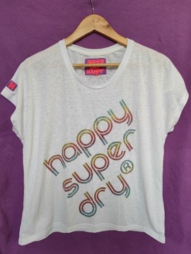 Biały t-shirt z kolorowym napisem Happy Superdry S