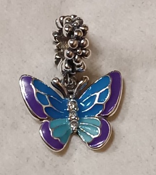 Pandora niebieski motylek emalia cyrkonie+gratis 