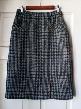 wełniana szara spódnica w kolorową kratę vintage 