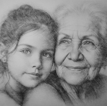Portret dziewczynki z babcią, prezent walentynki 