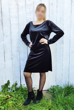 Czarna sukienka vintage 40 L welur welurowa mini W