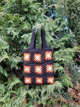 Torba tote bag wykonana na szydełku granny squares