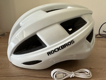 Biały kask Rockbros LED rower hulajnoga rolki