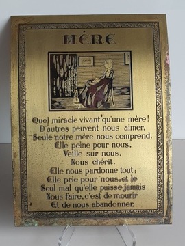 Mosiężna tabliczka pamiątkowa z wierszem o matce "Mere" i obrazem Whistlera