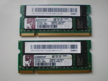 2 kości pamięci do laptopa DDR3 po 2GB