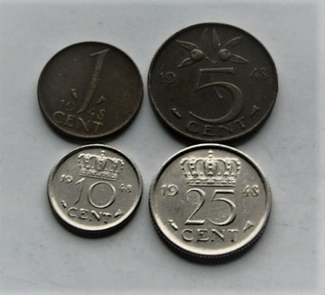 Holandia 1948 - 1 5 10 25 cent  4 sztuki