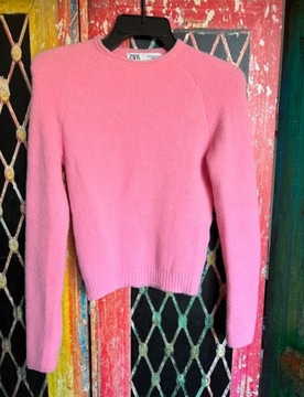 Różowy damski gładki sweter Zara [M]