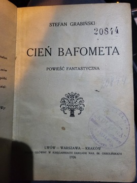 Stefan Grabiński Cień Bafometa pierwsze wydanie