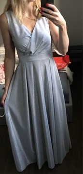 Sukienka srebrna maxi brokatowa