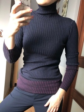 Sisley granatowa prążkowana bluzka sweterek M